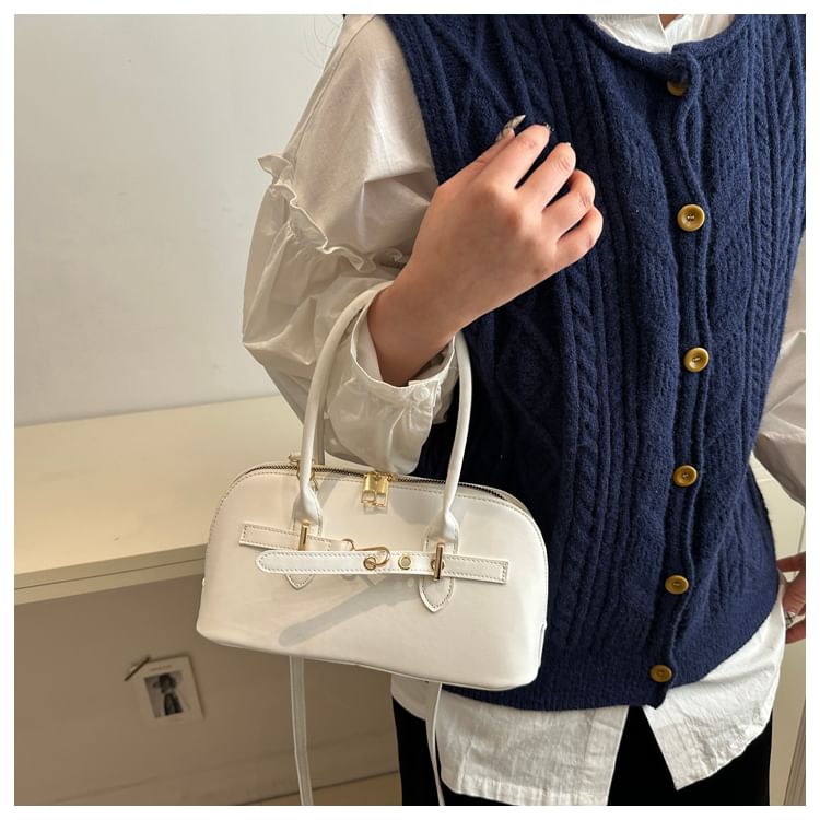 Buckled Faux Leather Shoulder Bag