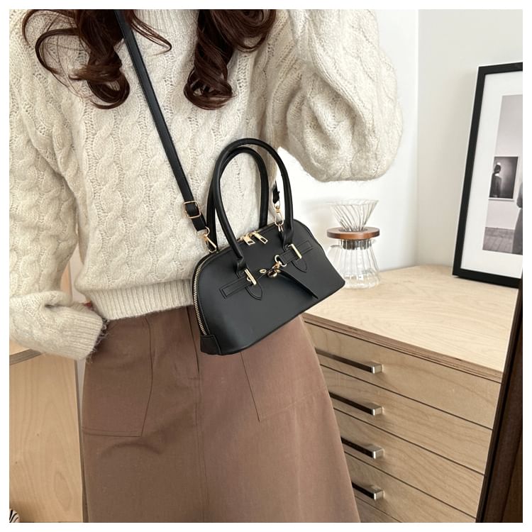 Buckled Faux Leather Shoulder Bag