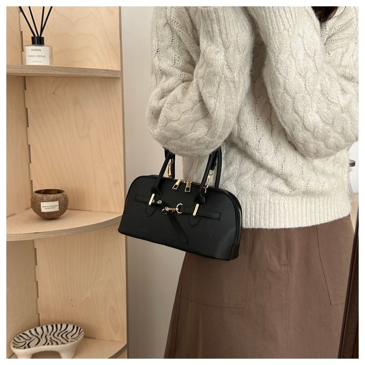 Buckled Faux Leather Shoulder Bag