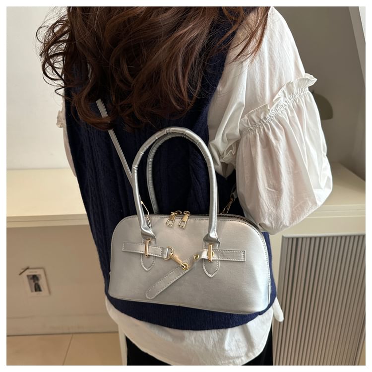 Buckled Faux Leather Shoulder Bag