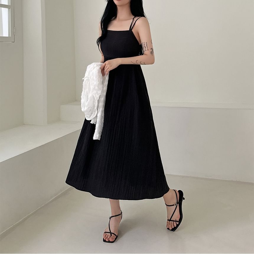 Gathered Maxi A-Line Dress with Thin Straps