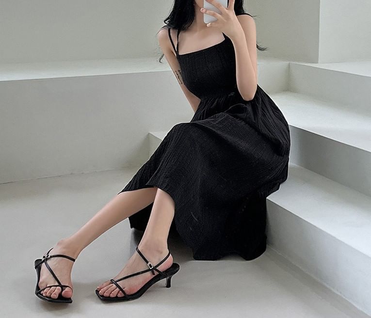 Gathered Maxi A-Line Dress with Thin Straps