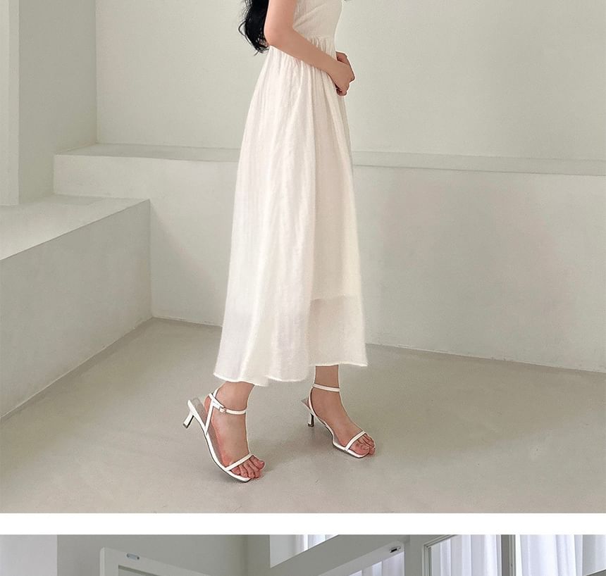 Gathered Maxi A-Line Dress with Thin Straps