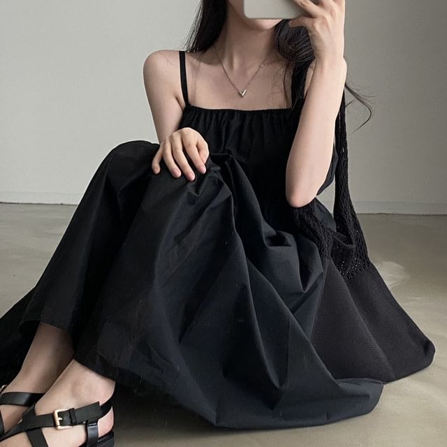 Paneled Maxi A-Line Dress with Thin Straps