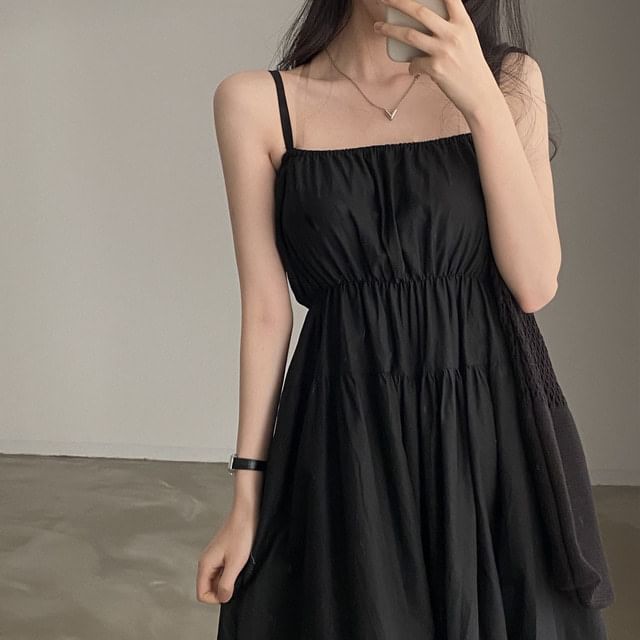 Paneled Maxi A-Line Dress with Thin Straps
