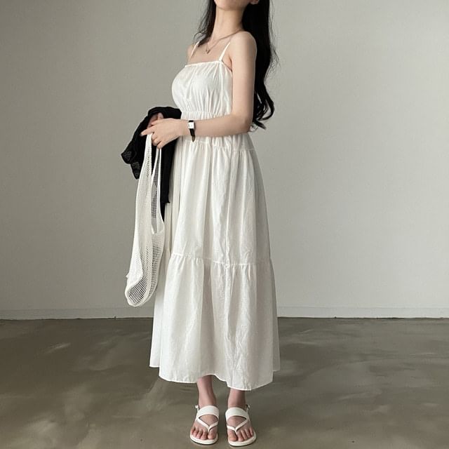 Paneled Maxi A-Line Dress with Thin Straps