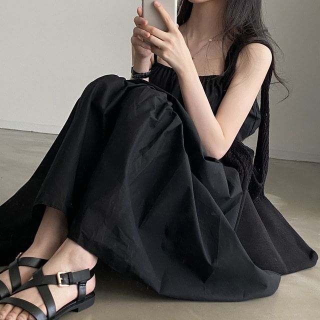 Paneled Maxi A-Line Dress with Thin Straps