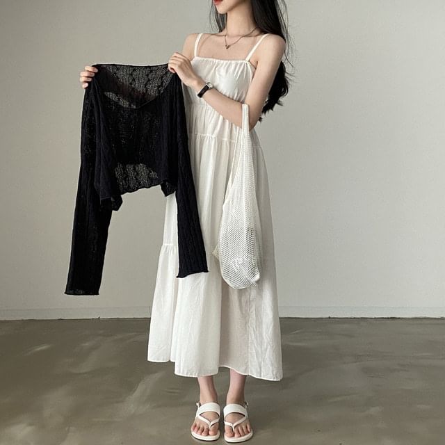 Paneled Maxi A-Line Dress with Thin Straps