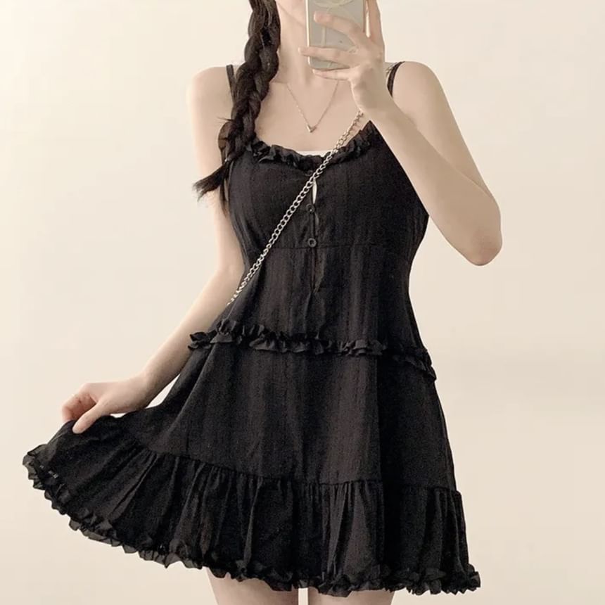 Tiered Frill Mini A-Line Dress - Thin Strap