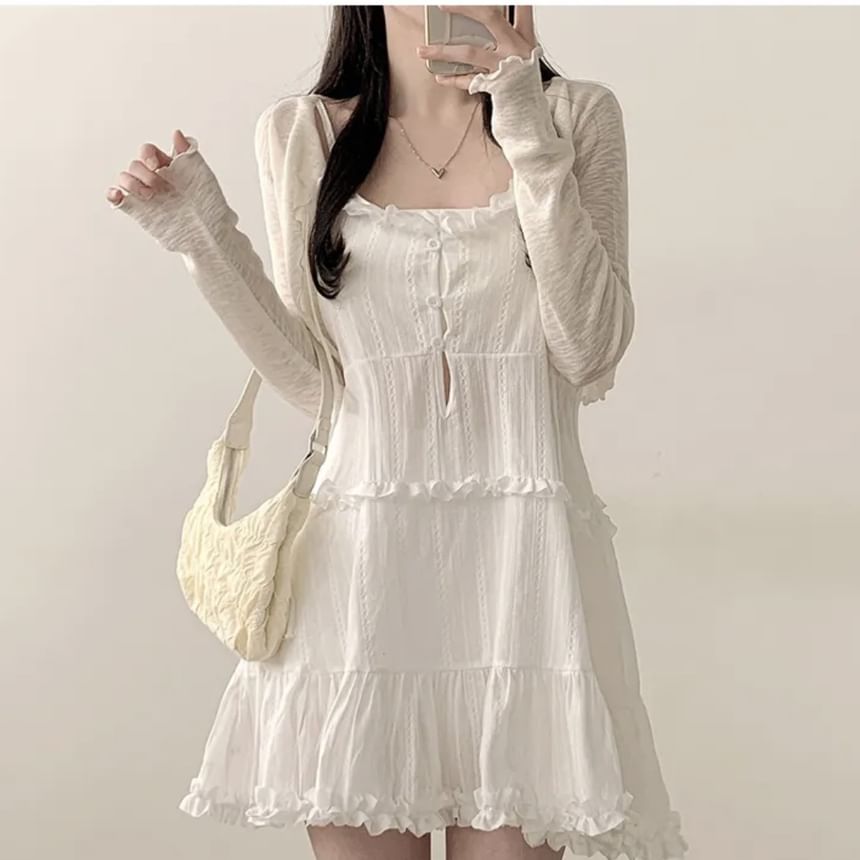 Tiered Frill Mini A-Line Dress - Thin Strap