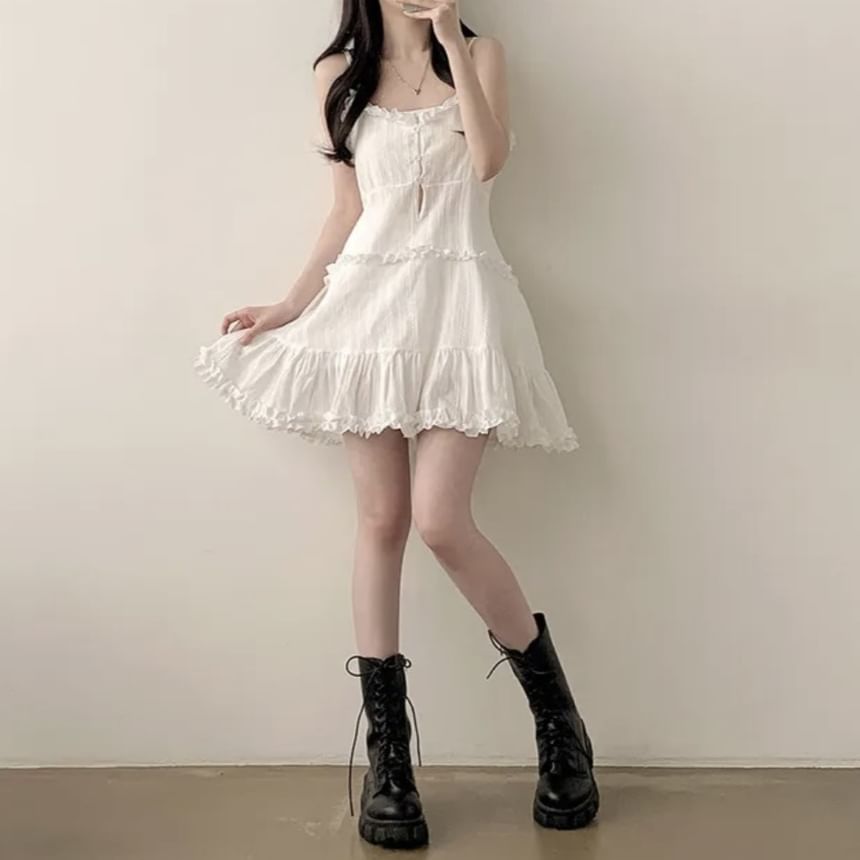 Tiered Frill Mini A-Line Dress - Thin Strap