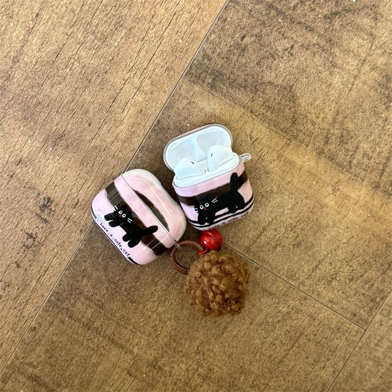 Cat AirPods / Pro Earphone Case Skin / Pom Pom Charm / Set