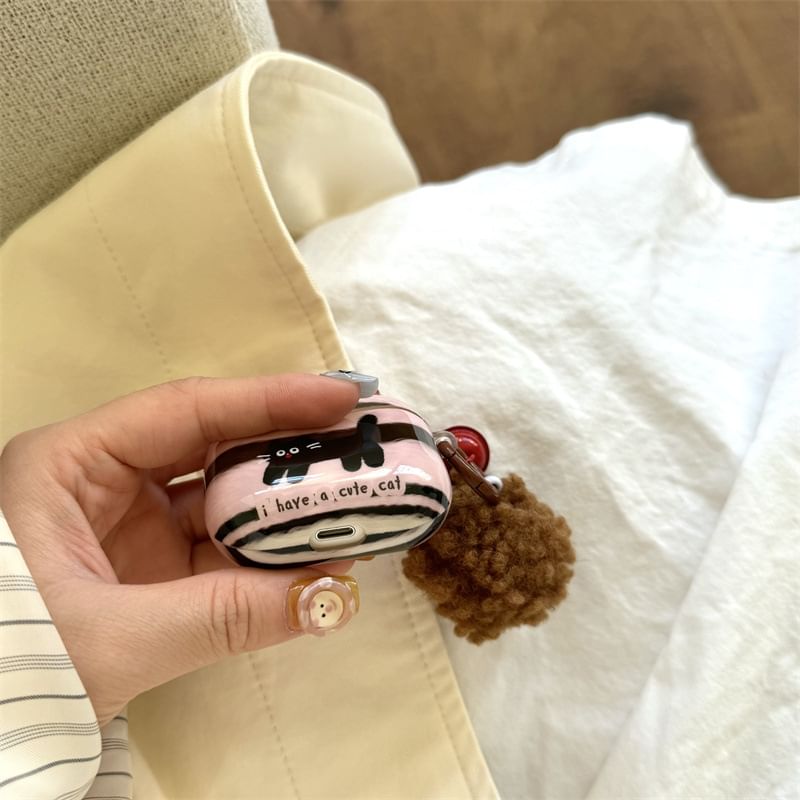 Cat AirPods / Pro Earphone Case Skin / Pom Pom Charm / Set