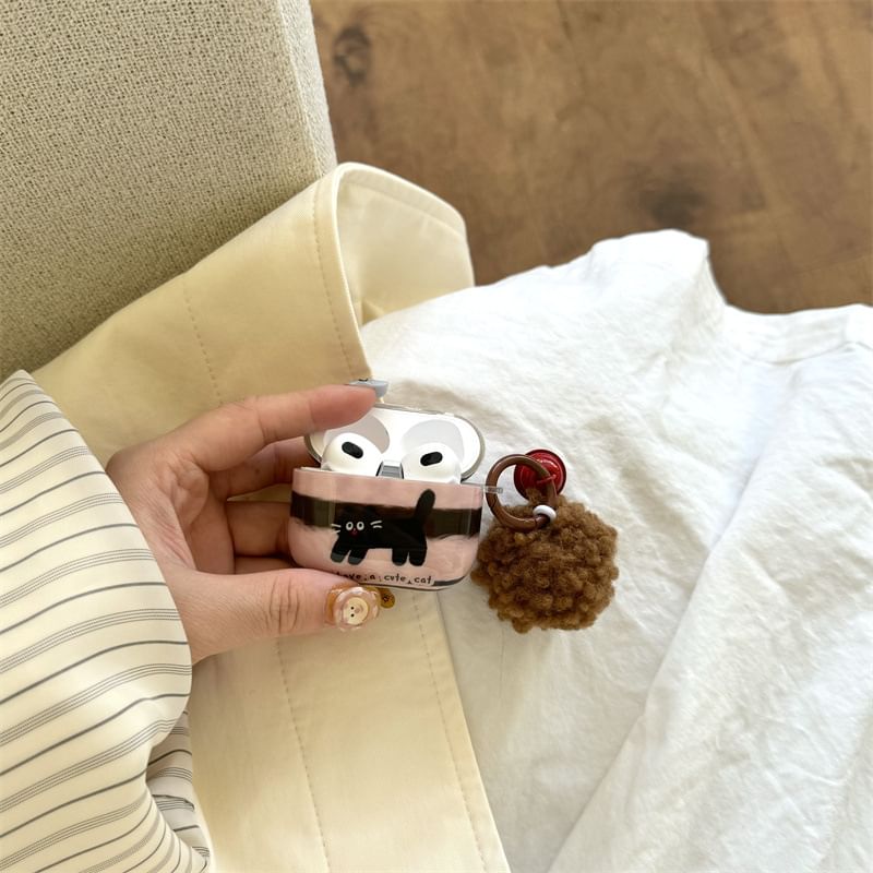 Cat AirPods / Pro Earphone Case Skin / Pom Pom Charm / Set