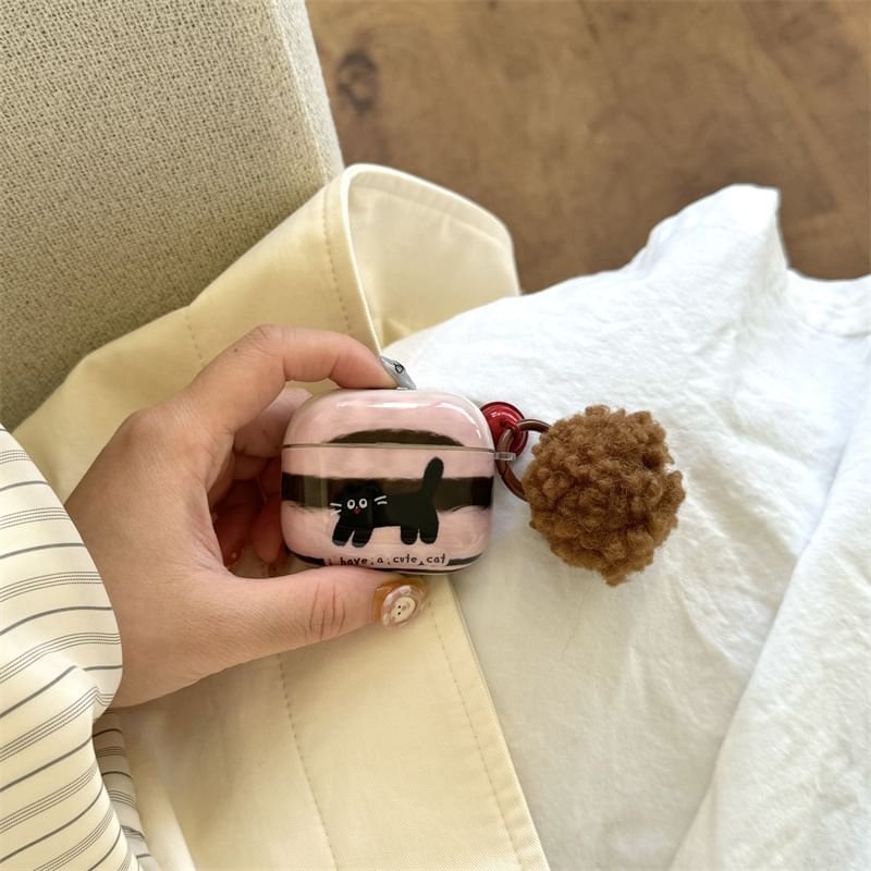 Cat AirPods / Pro Earphone Case Skin / Pom Pom Charm / Set