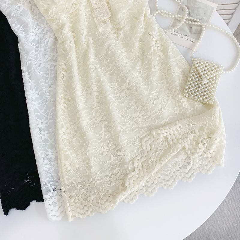 Rhinestone Buckled Mini Lace Bodycon Dress