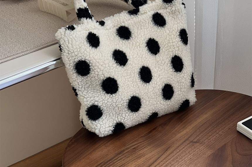 Dotted Faux Shearling Shoulder Bag