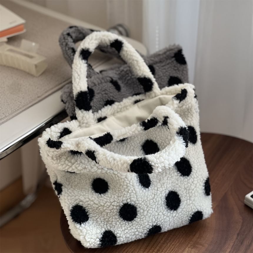 Dotted Faux Shearling Shoulder Bag