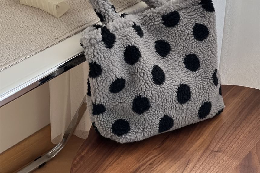 Dotted Faux Shearling Shoulder Bag