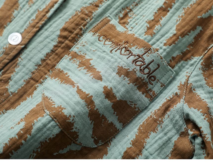 Couple Matching Pajama Set: Long-Sleeve Lapel Collar Zebra Print Button-Up Top + Pants (Various Designs)