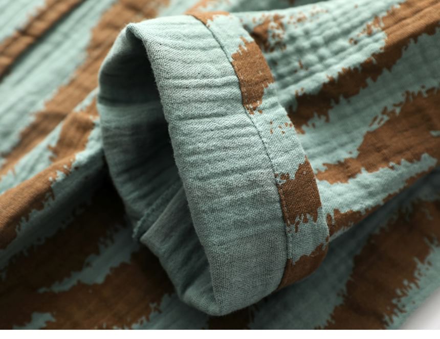 Couple Matching Pajama Set: Long-Sleeve Lapel Collar Zebra Print Button-Up Top + Pants (Various Designs)