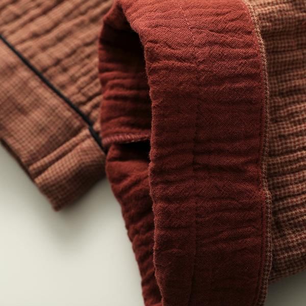 Couple Matching Pajama Set: Long-Sleeve Lapel Collar Houndstooth Button-Up Top + Pants (Various Designs)