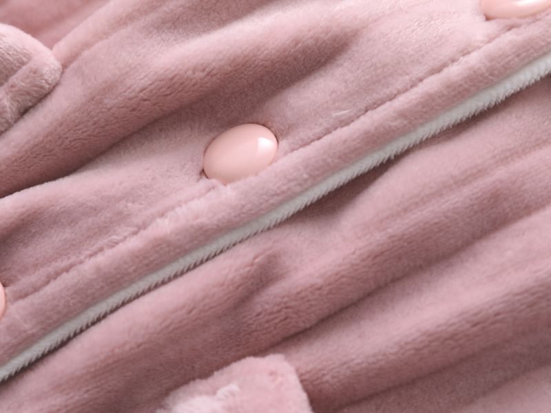 Couple Matching Pajama Set: Long-Sleeve Lapel Collar Contrast Trim Button-Up Fleece Top + Pants (Various Designs)