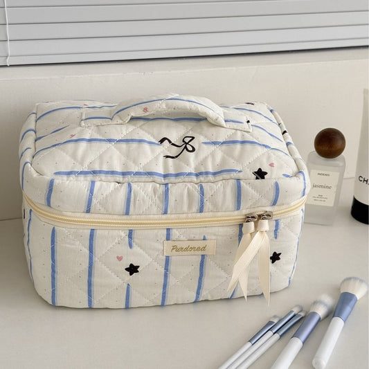 Bow Star Striped Fabric Makeup Bag (Various Designs)