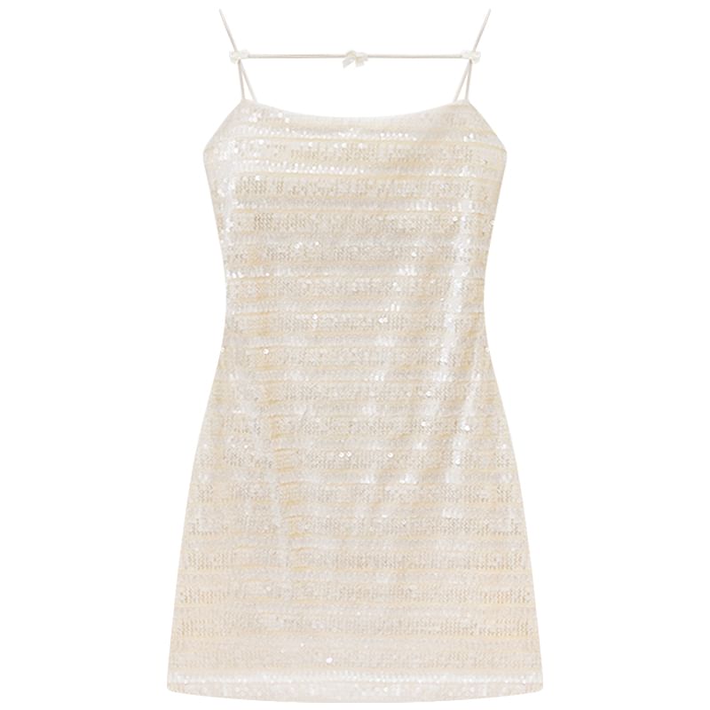 Sequin Ruched Mini Bodycon Dress - Thin Strap