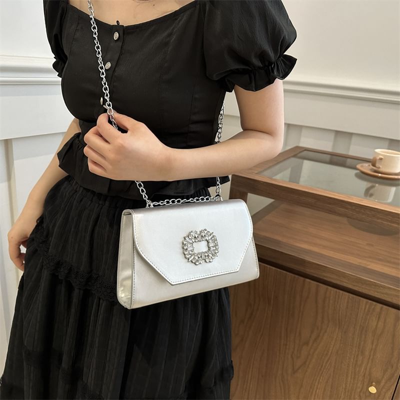 Rhinestone Buckle Flap Shoulder Bag