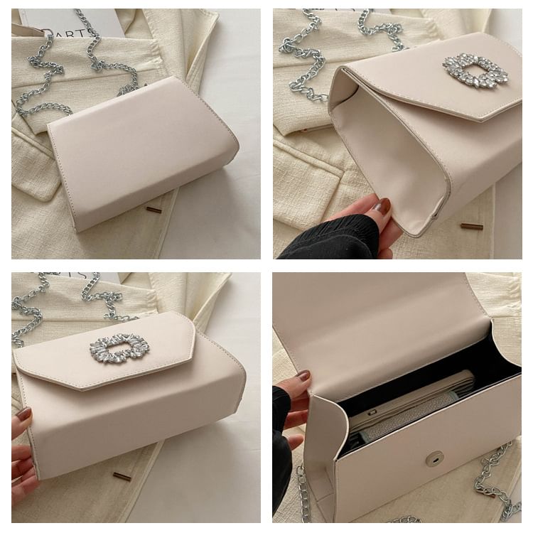Rhinestone Buckle Flap Shoulder Bag