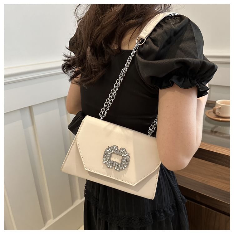 Rhinestone Buckle Flap Shoulder Bag