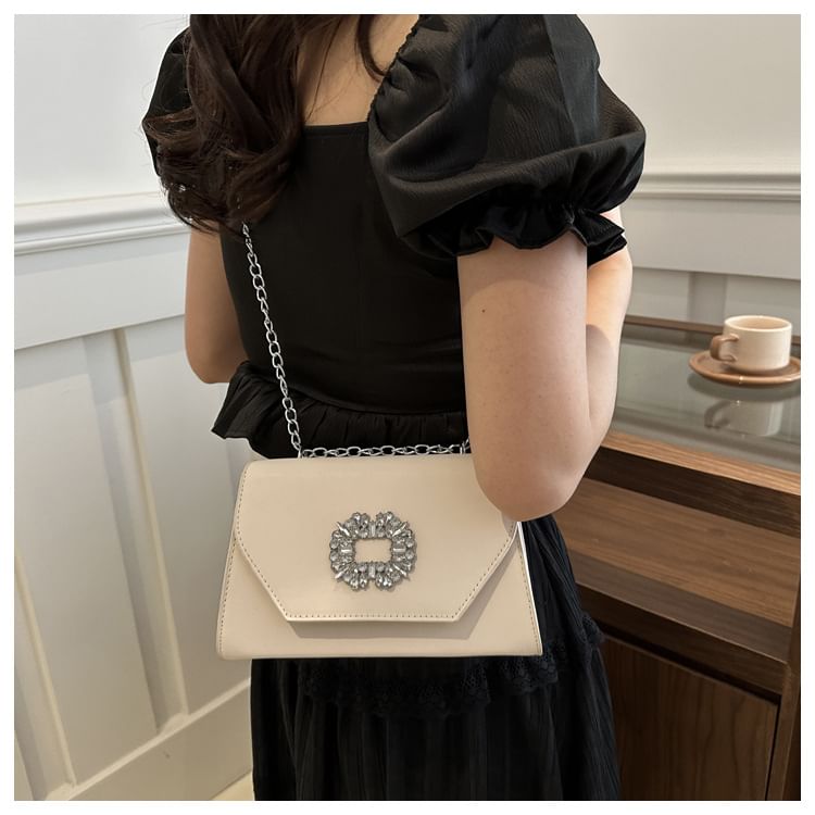 Rhinestone Buckle Flap Shoulder Bag
