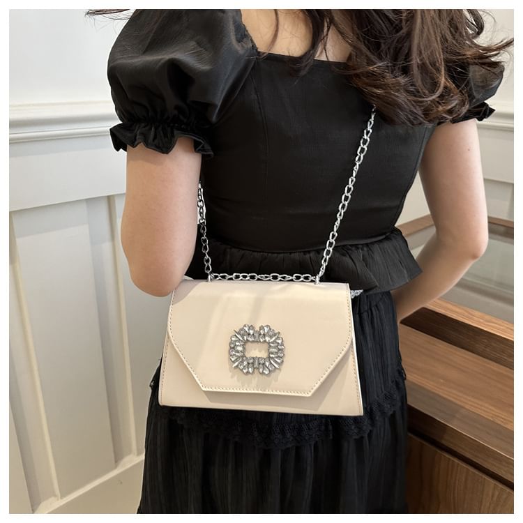 Rhinestone Buckle Flap Shoulder Bag