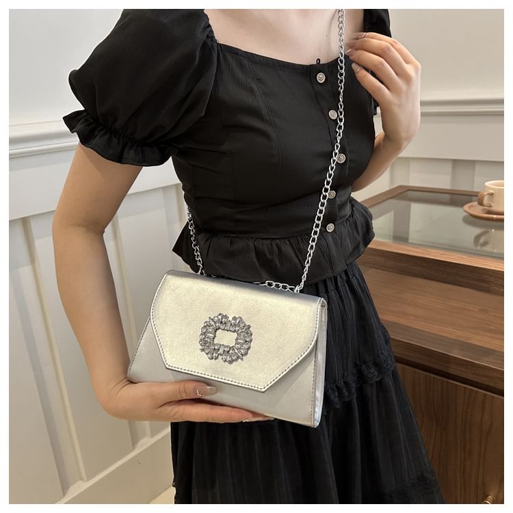Rhinestone Buckle Flap Shoulder Bag