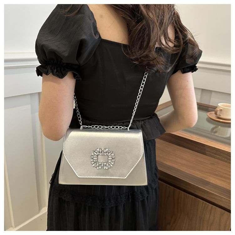 Rhinestone Buckle Flap Shoulder Bag