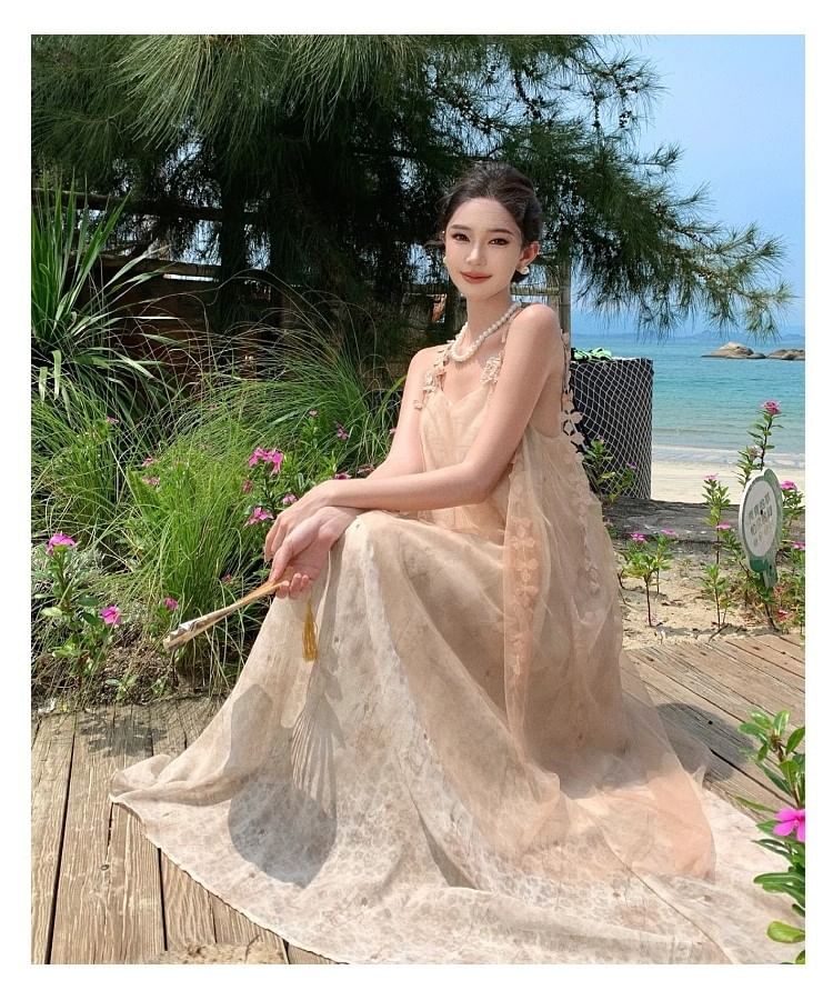 Lace Maxi A-Line Dress - Thin Strap