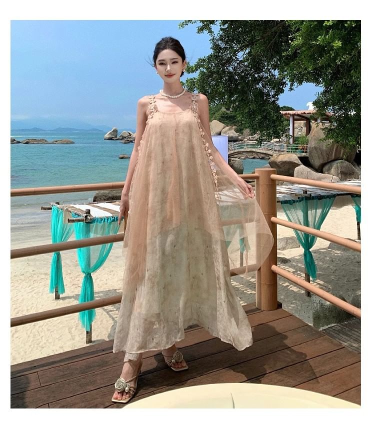Lace Maxi A-Line Dress - Thin Strap