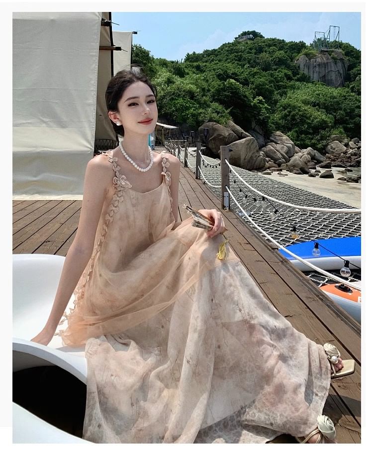 Lace Maxi A-Line Dress - Thin Strap