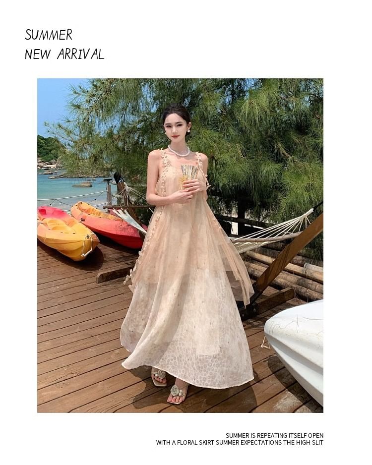 Lace Maxi A-Line Dress - Thin Strap