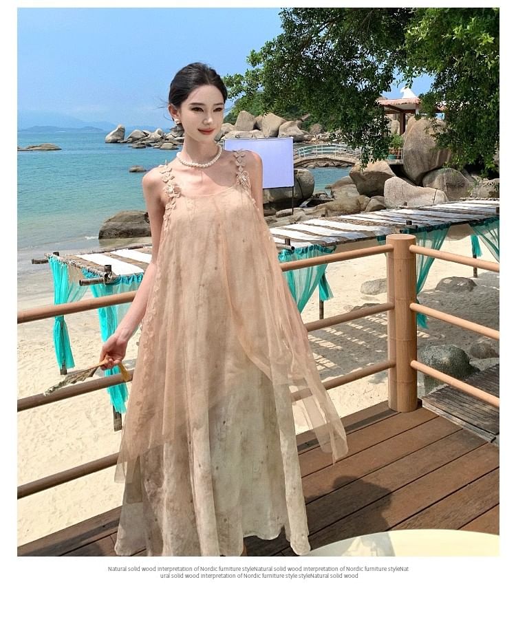 Lace Maxi A-Line Dress - Thin Strap