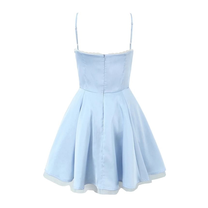 Sweetheart Lace Trim Layered Mini A-Line Dress