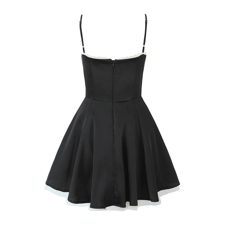 Sweetheart Lace Trim Layered Mini A-Line Dress