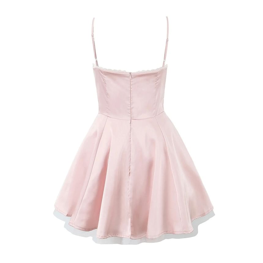 Sweetheart Lace Trim Layered Mini A-Line Dress