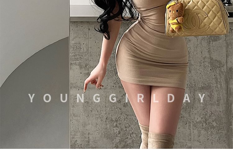 Scoop Neck Mini Bodycon Dress - Thin Strap