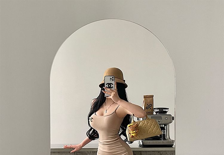 Scoop Neck Mini Bodycon Dress - Thin Strap