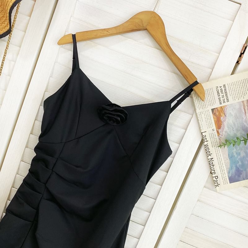 Shirred Mini A-Line Dress with Thin Straps