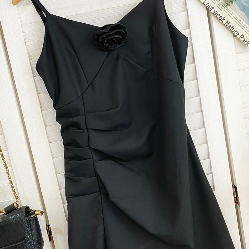 Shirred Mini A-Line Dress with Thin Straps