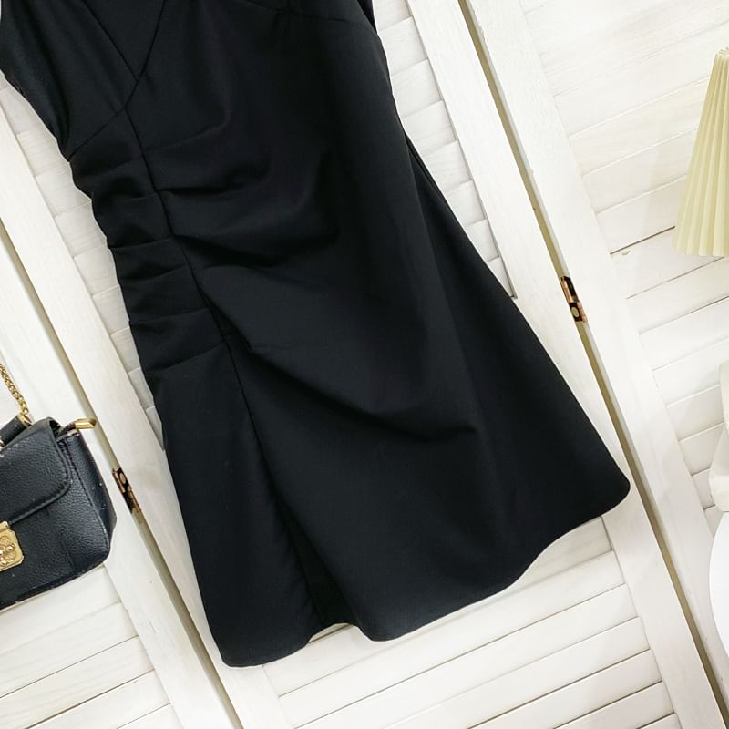 Shirred Mini A-Line Dress with Thin Straps