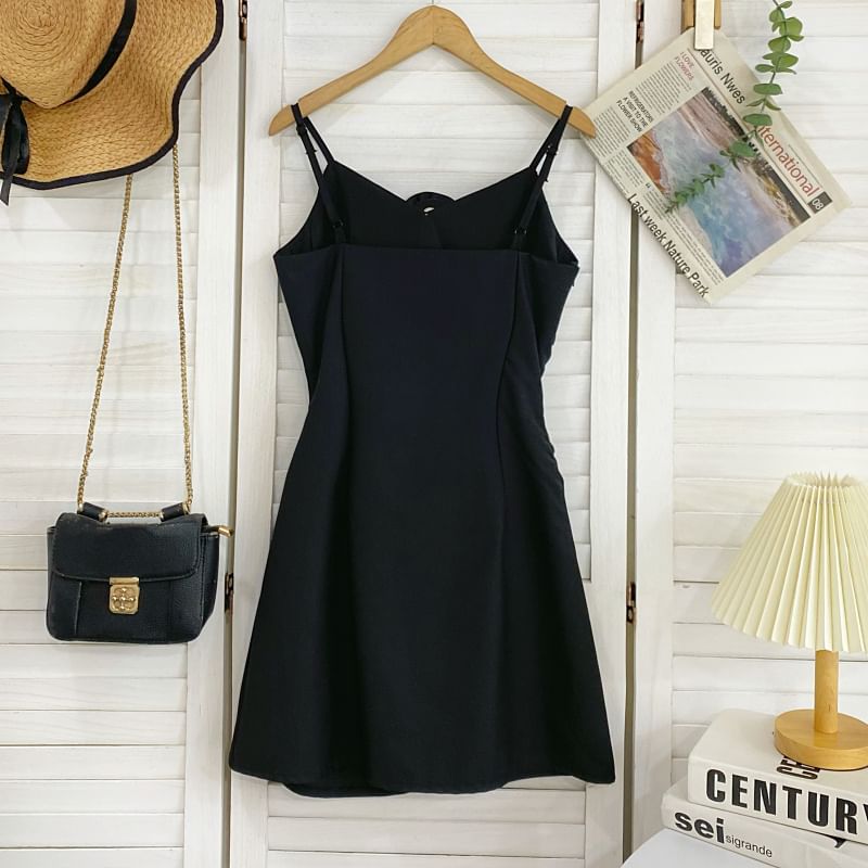 Shirred Mini A-Line Dress with Thin Straps